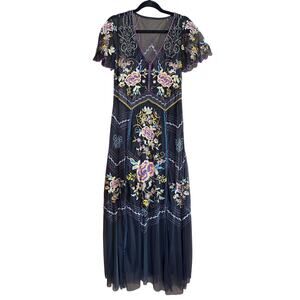 Sundance "Lady Annie" black mesh Embroidered dress Small